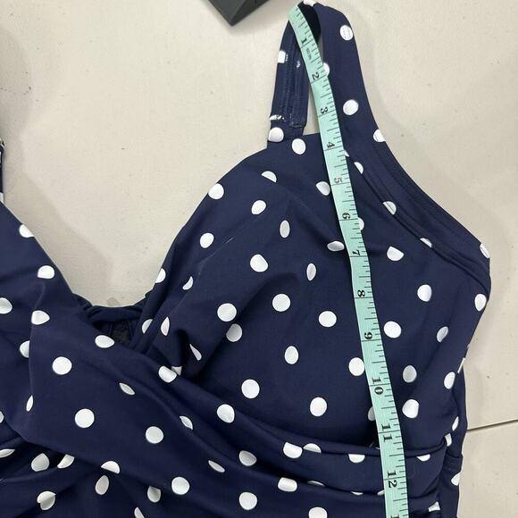 Lands End Tankini Swimsuit Top Womens 16 DDD Blue Polka Dot Padded Tummy Control - Picture 9 of 11